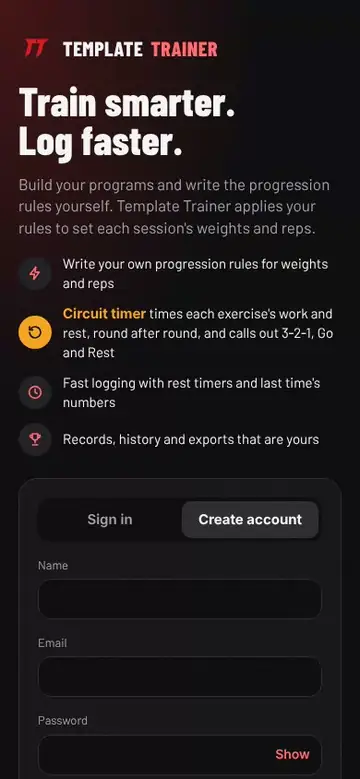 The Create account form with name, email, password and the email updates box